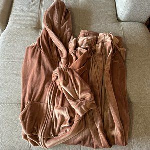 SKIMS velour pink jogger pants and crop jacket